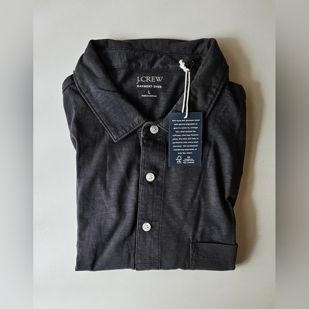 NEW! J.Crew Men's Sz Lg Garment-dyed slub cotton pocket polo shirt